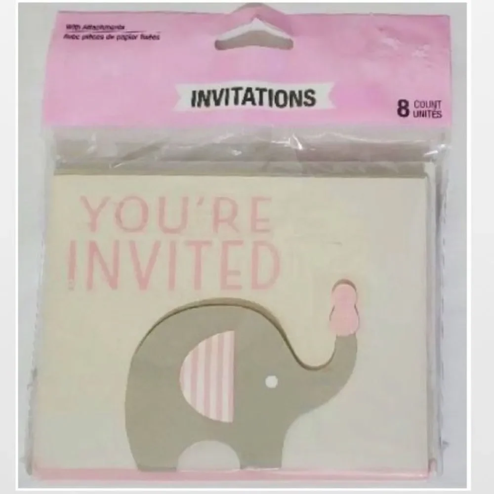 New Kid Pink Elephant Invitations Home